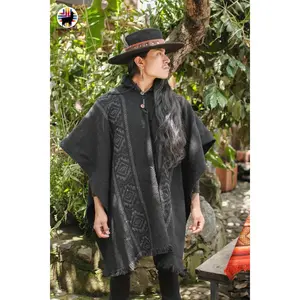 Handmade Deep Forest Sheep Wool Poncho. Closed in the front with Hood. Handcrafted by Indigenous Hands. Machine Washable!