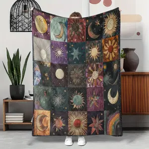 Vintage Celestial Blanket Sun Moon Magic In Ultra Soft Flannel Your Cosmic Companion For Starry Nights Cozy Adventures Under The Stars Dreamy Nighttime Comfort That Transforms Any Space warm nap