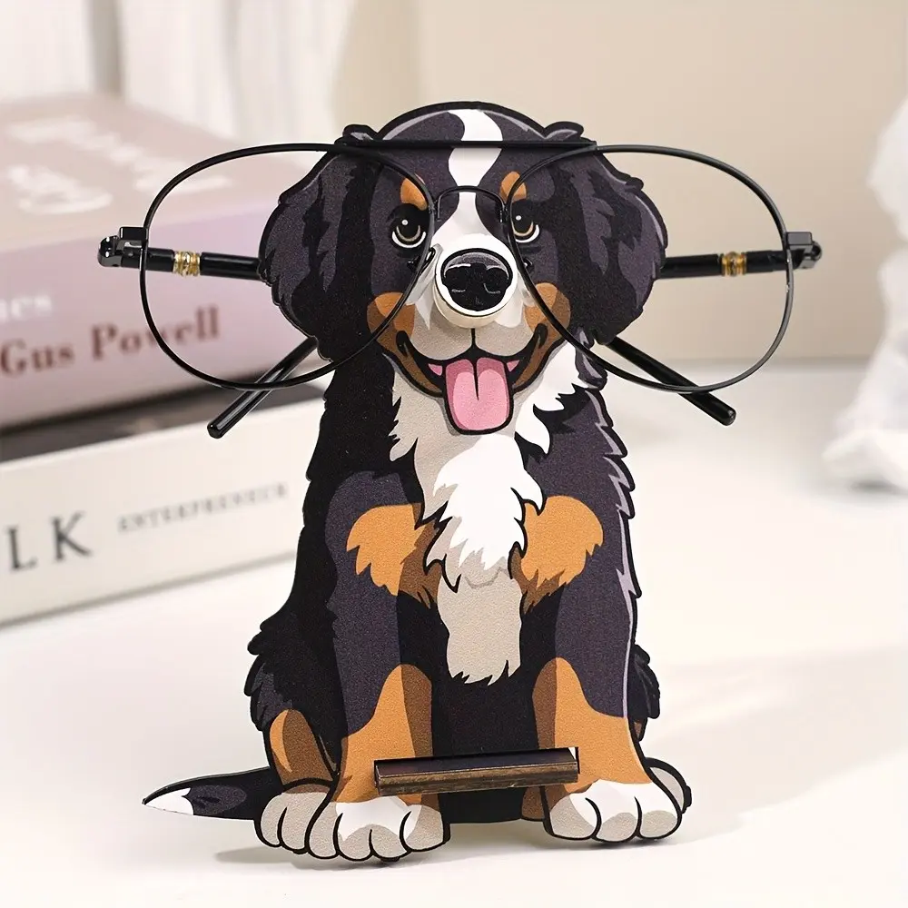 Handmade Wooden Shepherd Dog Eyeglass Holder, Cute Desktop Organizer, Compatible with Regular and Reading Glasses, Home Office Decor