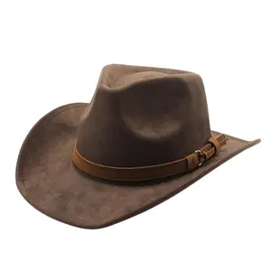 Western Cowboy Hat for Men Women Classic Roll Up Fedora Hat with Buckle Belt Cowgirl Unisex Vintage Hat Fedora Hat Felt
