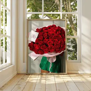 Red Rose Bouquet Wall Art, Romantic Floral Poster Print, Elegant Love Decor