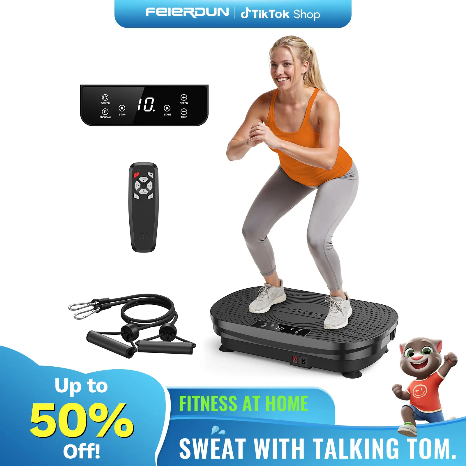 FEIERDUN Vibration Plate Machine-340/350 lbs Capacity Lymphatic Drainage Machine, Plus & Pro Max Version-Adjustable Speed Platform for Home Gym, Full-