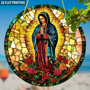 2D Flat Virgin Mary Sun Catcher, 7.87x7.87 Inch Acrylic Sign, Harmonious Atmosphere, Home Decor & Religious Activities, Artistic Wall Mural, Art Wall Decoration
