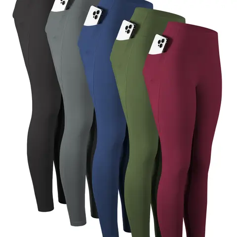 CHRLEISURE 3/5/6-Pack High Waisted Sports Leggings with Pockets for Women - Soft Athletic Tummy Control Pants for Running Cycling Yoga Workout Leggings