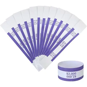 Bill Wrappers Money Bands to Organize Bills ABA Standard Colors Self-Adhesive 7.5 x 1.15 Inches ($2000-Pruple-100pcs)