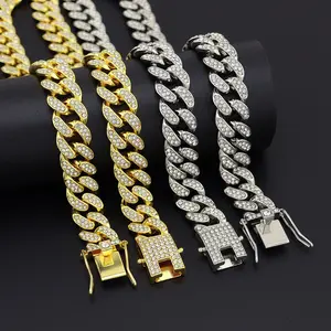 Men's Unisex Hip Hop Cuban Link Chain Necklace, Fully Iced Out Cubic Zirconia Chain Link Necklace, 7-30 in Available, Daily Streetwear Fashion Costume Jewelry Accessory
