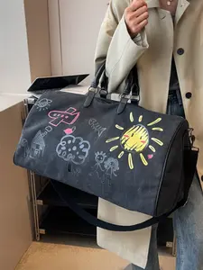 New Fashion Casual Cartoon Print Travel Bag, Travel Duffle Bag, Large Capacity Crossbody Shoulder Bag, Unisex Short Trip Handbag, All Seasons