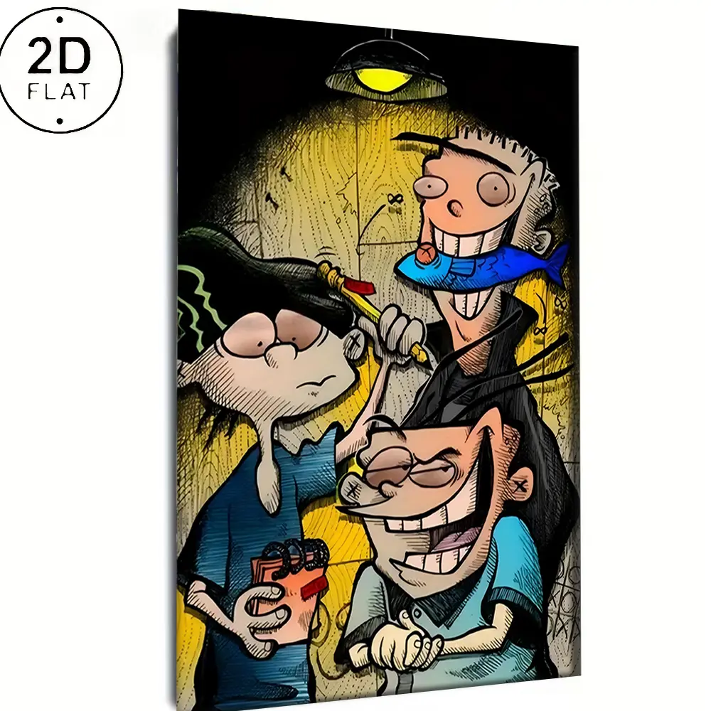 1PC 2D Flat, Not3D, Framed, Cartoon Mischief Art Duo，Waterproof Canvas Poster, Suitable for Gifts, Silver Wall Art, Wall Art With Frame Included, Decorative Wall Frame, Wall Frame Decoration