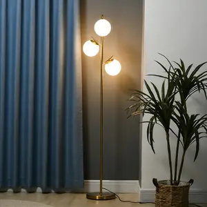 Modern 3-Light Floor Lamp for Living Room, Tree Standing Lamp with Globe Lampshades