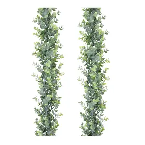 DearHouse Faux Eucalyptus Garland Plant, 2 Pack Artificial Vines Hanging Eucalyptus Leaves Greenery Garland for Wedding Backdrop Arch Wall Decor, 6 Feet/pcs UV Protected Indoor Outdoor