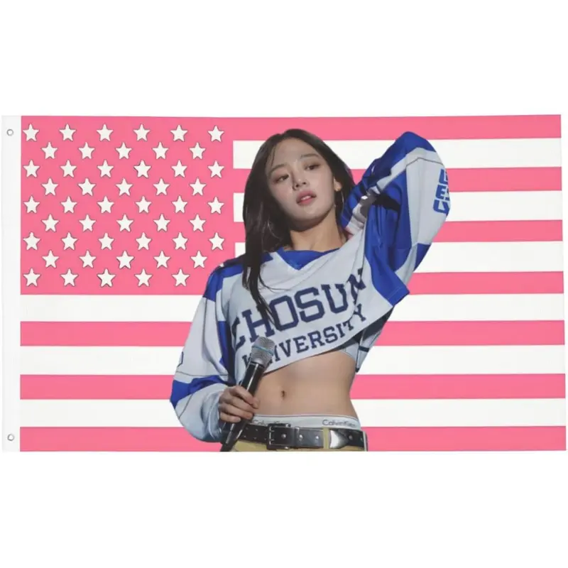 Pink American flag, Pop rapper, star, 3*5FT flag New Minji Bunnie American Flag 3x5 FT New Kpop Jeans Gift For Fan Pink USA Flags tapestry Poster for Wall Bedroom Living Room Hanging Decoration Outdoor Indoor Banner Brass Gromments