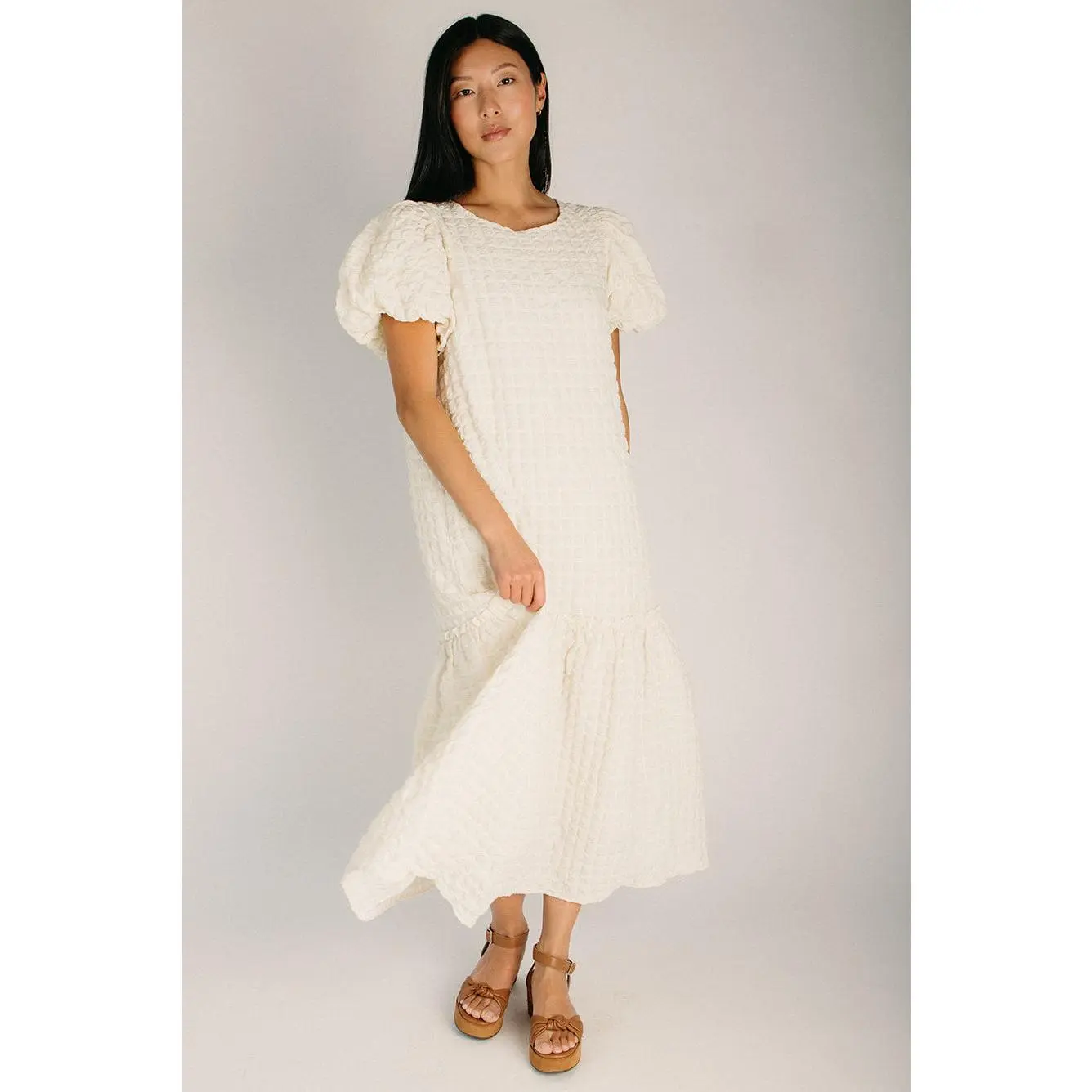 The Kidwell Embossed Texture Maxi Dress in Cream