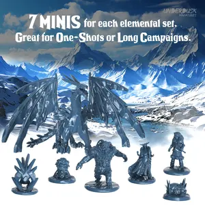 DnD Elemental Miniatures Set – Fire, Ice, Air, Water, Earth + Stat Blocks