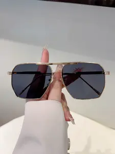 New Polygonal Dual Beam Pilot Sunglasses, Fashion Metal Frame Design, Trendy Versatile Retro Style, High-End Fashion Glasses