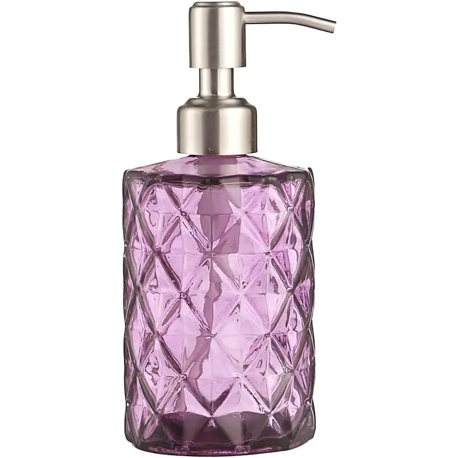 Soap Dispenser with Stainless Steel Pump, Refillable Liquid Hand Soap Dish Soap Dispensers for Bathroom Counter, Kitchen Sink (Purple)