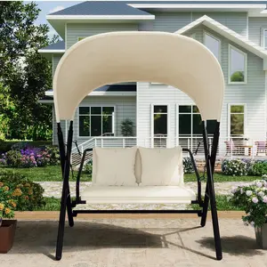 Outdoor Porch Swings for Adults 600LBS 2 Seat Patio Swings with Canopy Stand Thick Cushion Pillows Metal Steel Frame Patio Swing Chair for Garden Yard Deck Poolside Easy Assembly