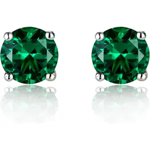925 Sterling Silver 18k White Gold Plated 2.5ct 5MM Round Ruby Emerald Sapphire Stud Earrings