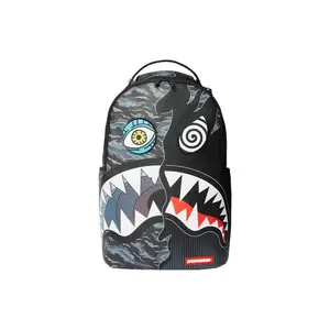 SG Stylish Plaid Men's Backpack with Shark Mouth Front Design Large Capacity Multi-Functional Durable PU Fabric Scratch-Resistant for Daily Commuting & Outdoor Travel