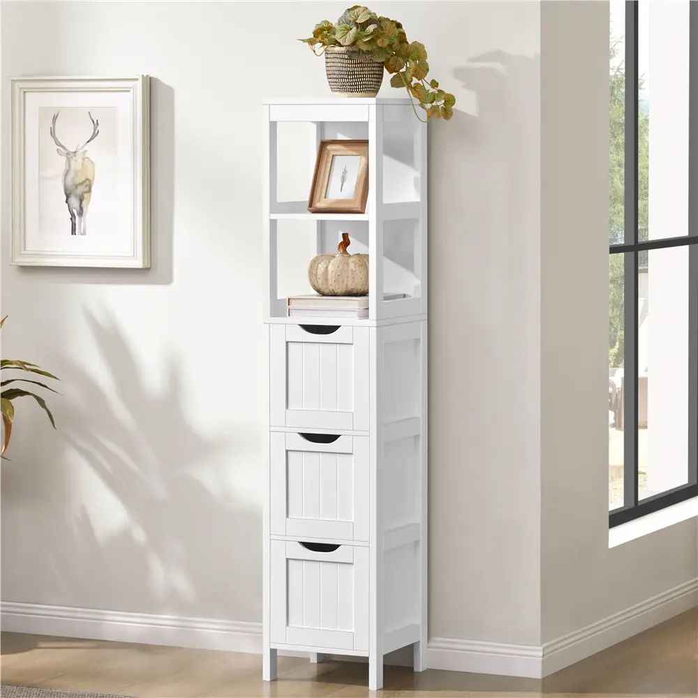 Costoffs 5 Tier Modern Bathroom Storage Cabinet, Slim Wooden Floor Organizer with 3 Drawers,  for Living Room, Laundry Room