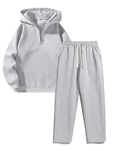 Men’s 2-Piece Casual Tracksuit - Half-Zip Hoodie, Straight-Leg Elastic-Waist Pants, Soft Textured Fabric, Ideal for Lounging, Outdoor Activities, All Seasons, Tracksuits