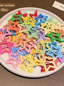 30 Random Color Star Hair Clips, Sweet Style Fashion Bb Headwear, Mini Five-Pointed Star Bangs Clips, Plain Pattern, Hair Clip Set