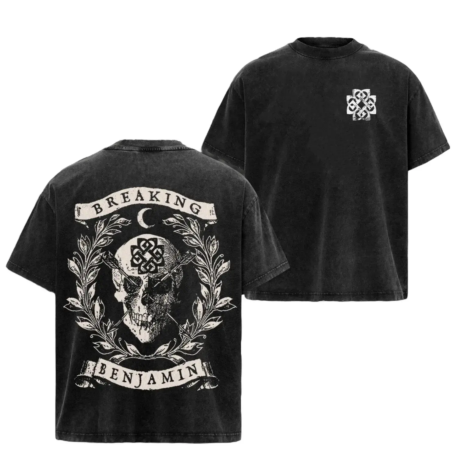 Men's Breaking Benjamin Skull Wreath Graphic T-Shirt - Short-Sleeve Cotton Casual Comfort Top, Retro Rock Band Tee for Music Lovers