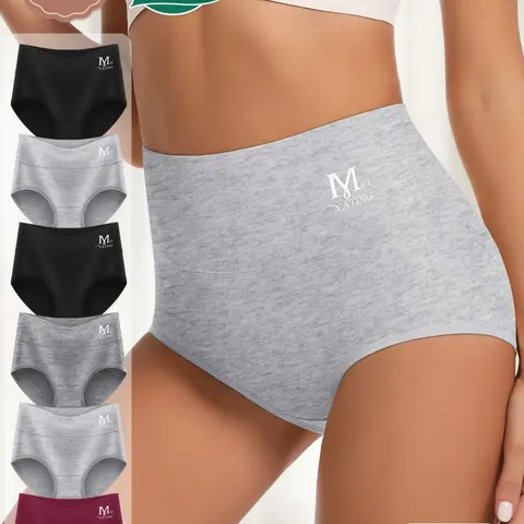 [Soft Cotton] 6-Pack MEIYATING Women's Underwear, Plain Panty, Mid-Waist Control Briefs, Tummy-Controlled Triangle Panties, All-Season Casual Fitted Lingerie