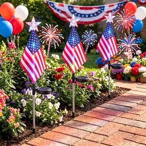 4/6/8/10pcs Patriotic American Flag Solar Lights Outdoor, Waterproof Bright Solar LED Flag Stake Lights for 4th Of July Memorial Day Veterans Day Labor Day Holiday Yard Decoration