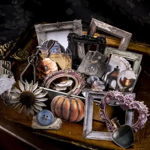 100 vintage stickers Border, heart, key, bow, plant and flower theme Large size double adhesive paper material Retro style DI notebook decoration scrapbook material sticker pack.