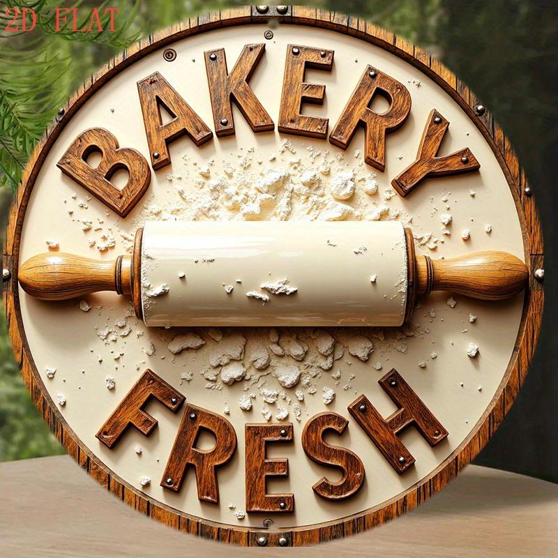 1pc 2D Plane Baking Theme Round Metal Wall Decor - Vintage Kitchen Sign with Rolling Pin and Flour Splash, BECAUSE YOU'RE WORTH IT - Suitable for Home, Coffee Shop, Farmhouse Style - Easy Hook Design - Perfect Birthday/Baking Enthusiast Gift, Rustic Decor