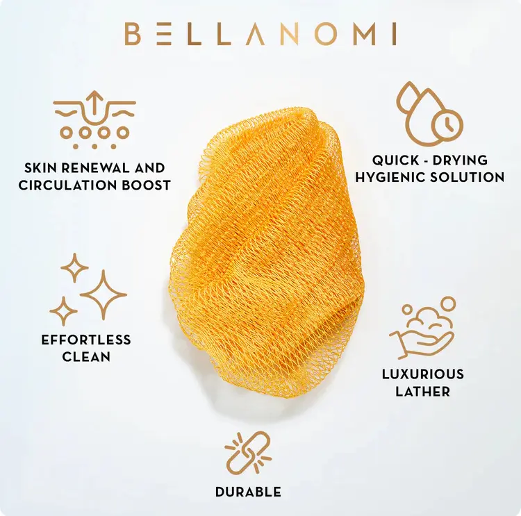 BELLANOMI 4 Piece African Exfoliating Net Sponge Long African Bath Sponge, Authentic Ethically Sourced from Nigeria, Great for Daily Use (Copper Brown, Orange, Green, Yellow) wife anniversary