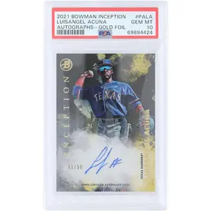 Luisangel Acuna Texas Rangers Autographed 2021 Bowman Inception Gold Foil #PA-LA #43/50 PSA Authenticated 10 Card - Fanatics Authentic Certified