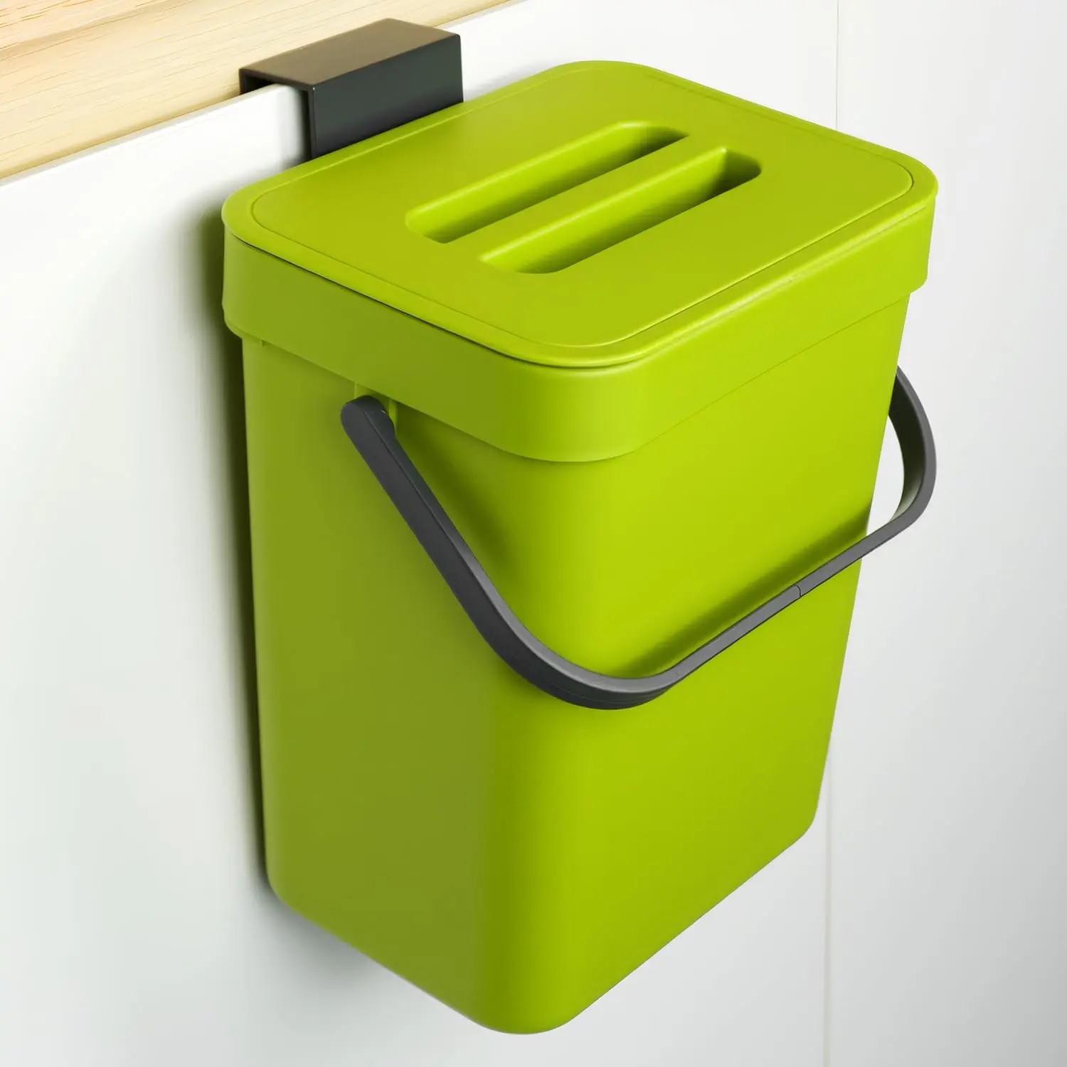 Kitchen Waste Bin with Hooks, Indoor Kitchen Sealed Under Sink for Kitchen, Food Waste Bin for Countertop (Green, 3L)