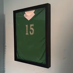 18x14 high-transparency jersey display case, black, white, brown optional, heavy-duty frame prevents collapse, transparent display highlights jersey collection features, versatile for fan caves, game rooms, home