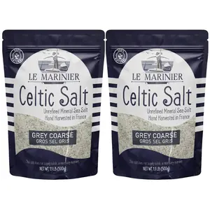 Le Marinier Celtic Salt Organic Grey Coarse, 1.1lb - 18oz Pack of 2. Mineral Rich Unrefined French Sea Salt 100% Natural, Hand Harvested (1.1lb Grey Coarse - Pack of 2)