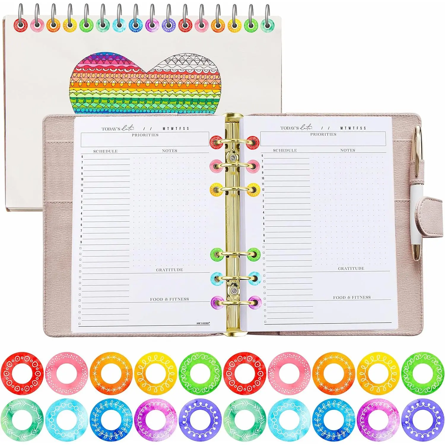 3000 Pack Hole Reinforcement Stickers, 10 Watercolor Designs Paper Hole Protectors Self-Adhesive Hole Punch Reinforcement Circle Labels for Loose-Leaf Paper Sheets (Outer 0.5", Inner 0.25")