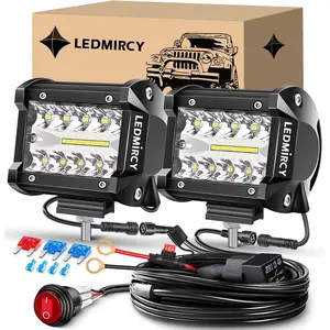 LEDMIRCY 4 Inch LED Pod Lights Kit – Round Toggle Switch, 2PCS White LED Light Bar, IP68 Waterproof, Off Road for Truck, ATV, SUV, Boat, UTV, Jeep