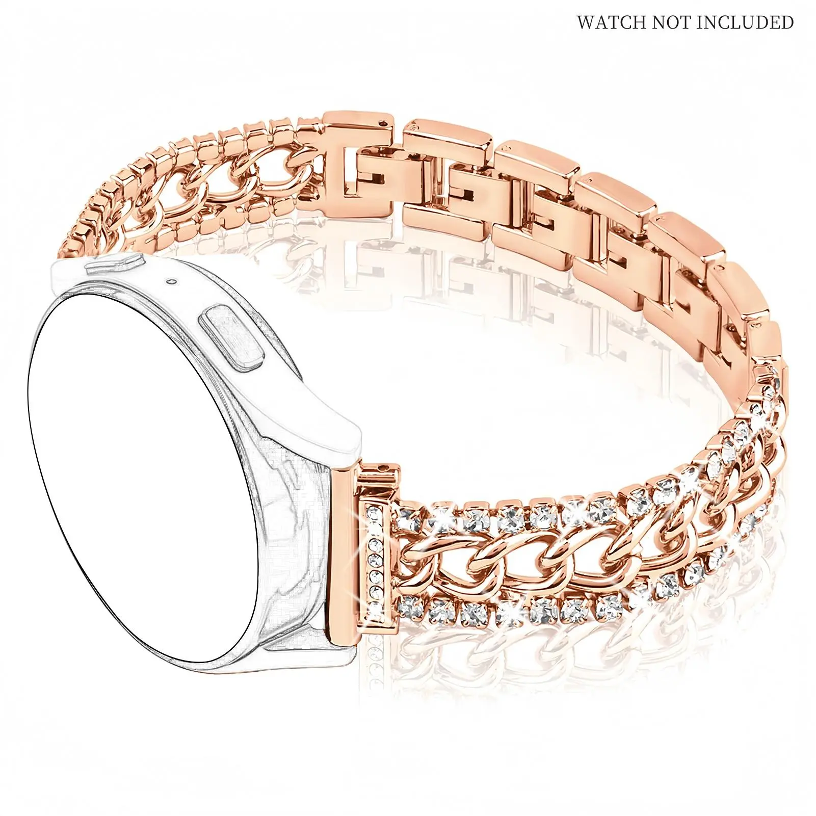 20mm Bling Chain Bracelet Watch Band, Rhinestone Decor Watch Band for Women, Smart Watch Accessories Compatible with Samsung Galaxy Watch, Wearable, Smart Watch Straps, Smartwatch Accessories