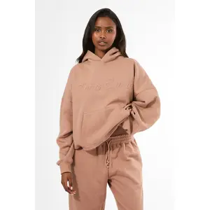 Kaiia Studio Embossed Script Logo Oversized Hoodie Milk Chocolate