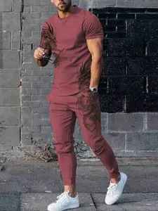 SHEIN Manfinity LEGND Men Chinese Dragon Graphic Tee & Sweatpants Casual Fabric