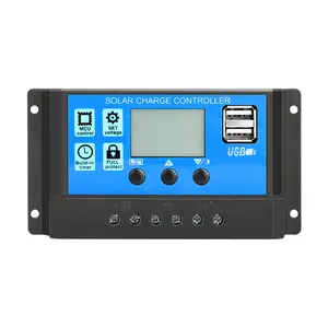 2pcs 30A Solar Charge Controller 12V/ 24V Solar Panel Charge Controller Intelligent Regulator with 5V Dual USB Port Display Adjustable Parameter LCD Display and Timer Setting ON/Off Hours