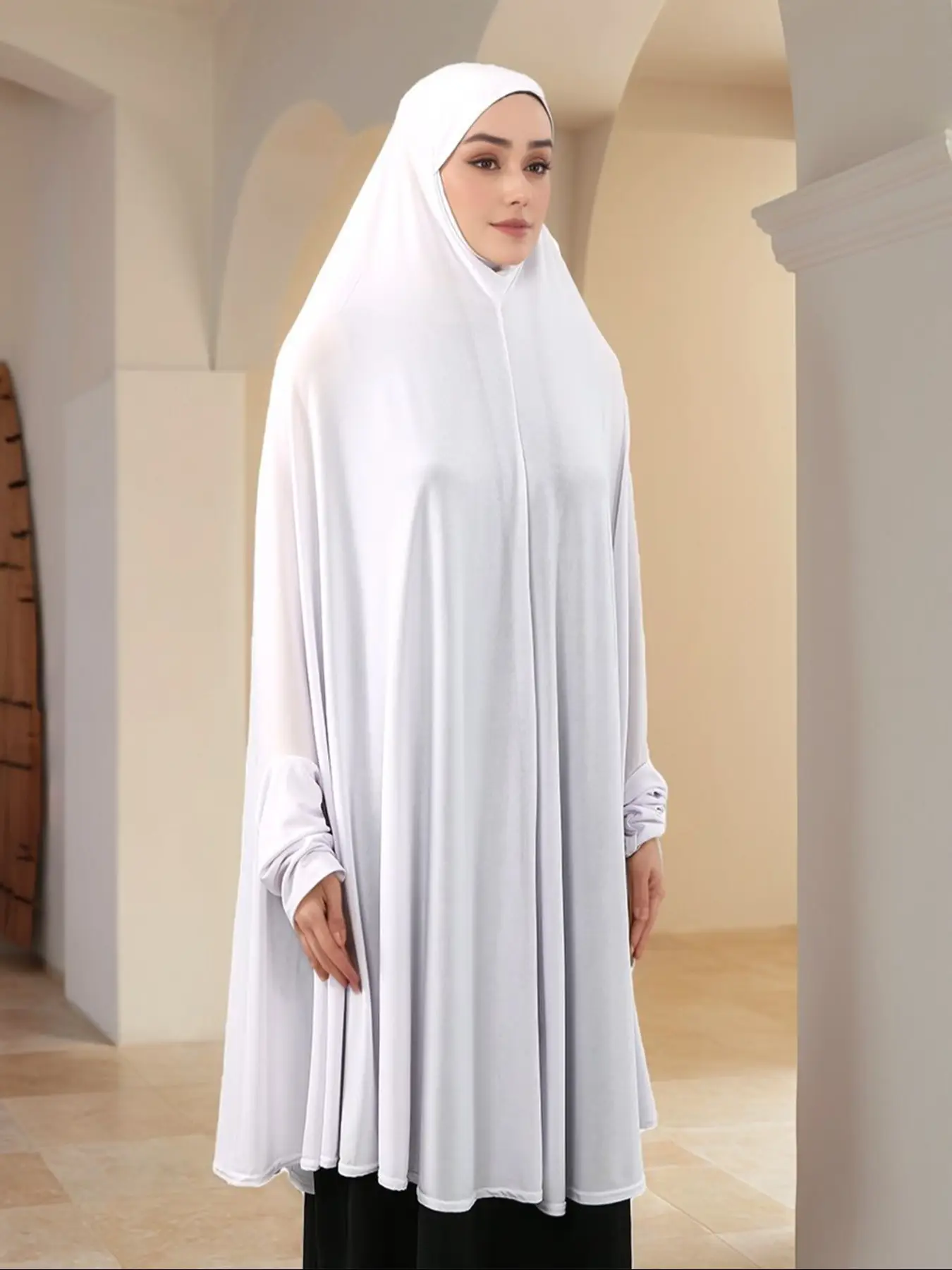 Women's Fashion Plain Long Headscarf with Sleeve Cover, Crystal Mesh Hijab, Large Size Sun Protection Scarf for Daily Wear