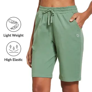 baleaf Women's Bermuda Shorts 10'' Knee Length Pull On Bottom Cotton Casual Summer Lounge Walking Exercise Shorts with Pockets Womenswear Jersey