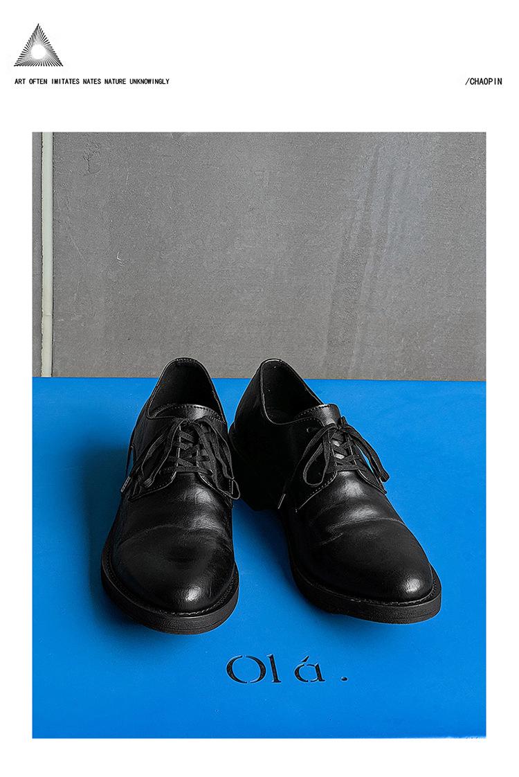 Derby men’s leather shoes with a premium feel—black dress/casual style, height-boosting platform sole, large toe box