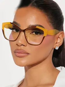 Unisex Geometric Acrylic Frame Glasses, Boho Style Decorative Lenses, Non-Color Changing, All Seasons Daily Use, Work & Fashion Accessory