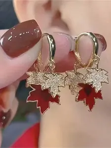 Vintage Elegant Exquisite Gorgeous Chic Red Maple Leaf Earrings for Woman Jewelry Daily Vacation Music Festival Anniversary Gift , Gift for Her, Versatile Earrings, High Quality Earrings