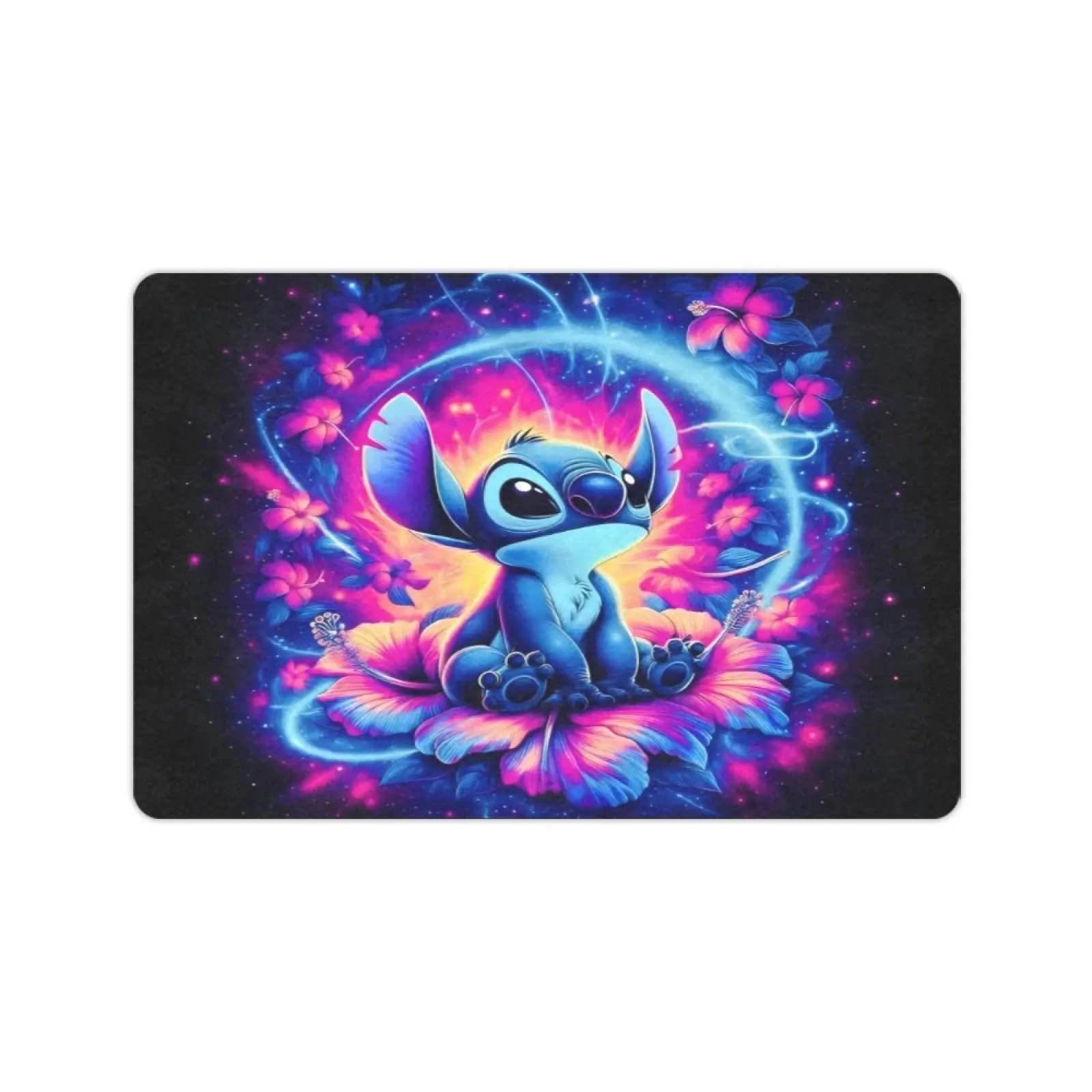 DISNEY CLASSIC Neon Galaxy Hibiscus Stitch Cartoon Mat, Non Slip Floor Mat, Anime Printed Indoor Outdoor Entrance Mat Home Decor