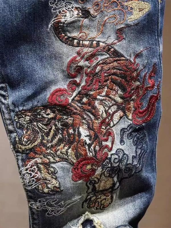 Men's Distressed Embroidered Jeans