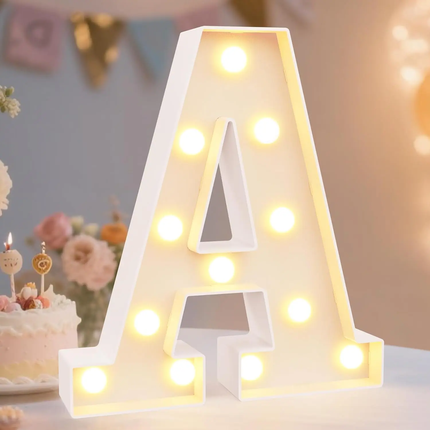 Plastic LED Marquee Alphabet Letter A Light Sign - Battery-Powered Cordless, Lightweight, Long-Lasting, Cool White and Warm White, Wall Hanging Decor for Home, Birthday Party, Decorations for Room
