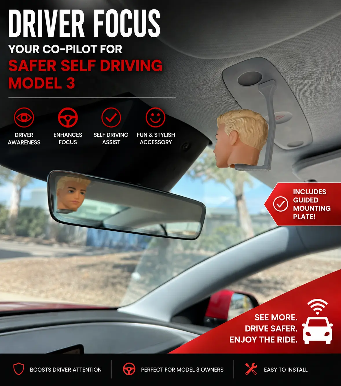 Driver Focus Co-pilot Accessory for Tesla Model Y Safer Self-Driving